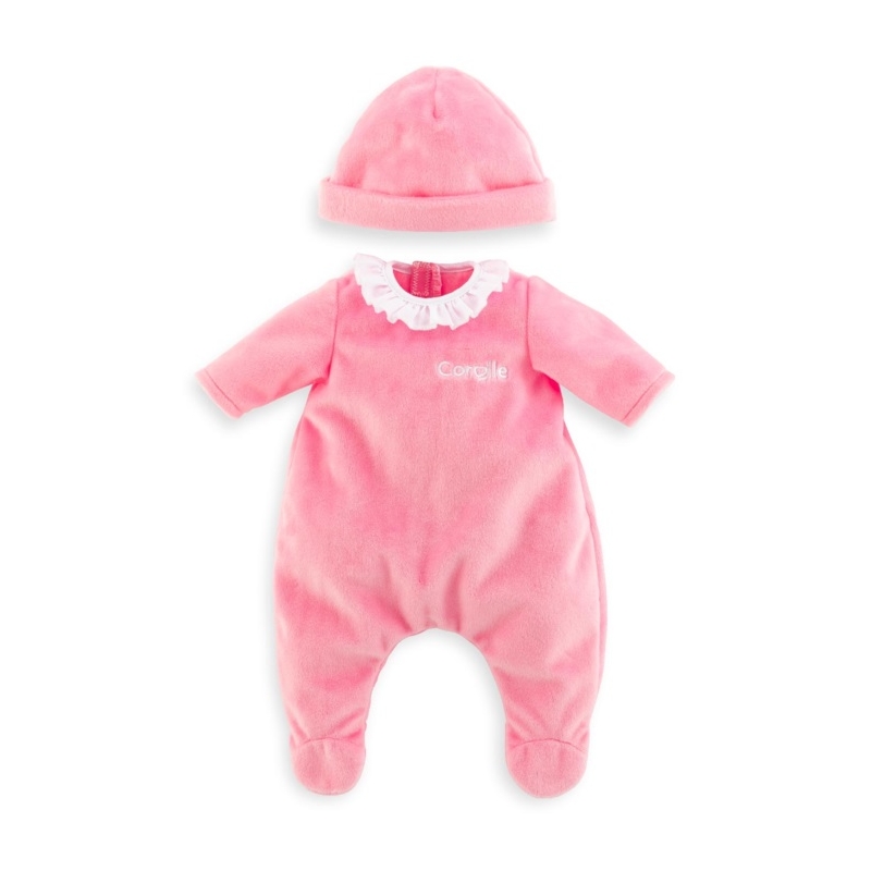Vêtement pyjama rose et bonnet bébé 36 cm