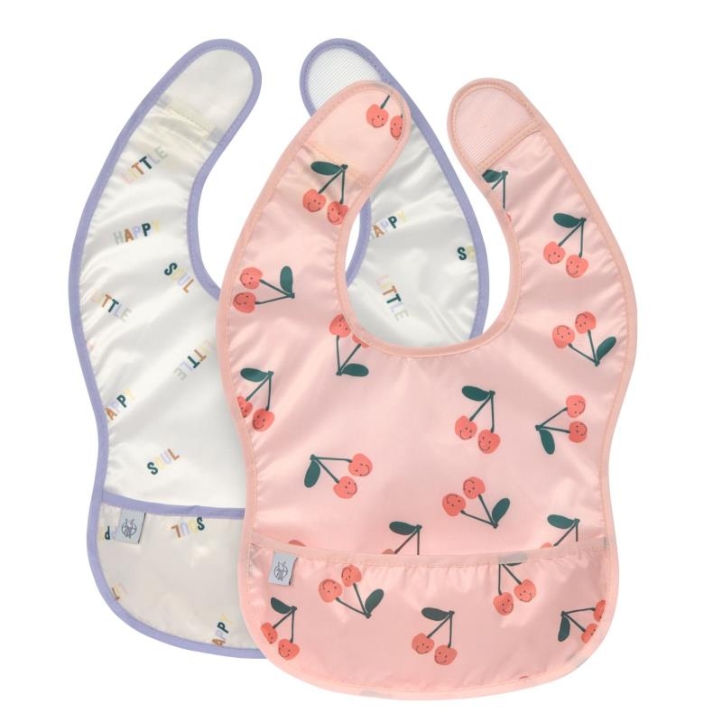 Pack de 2 bavoirs plastifiés avec poche - Happy fruits Cerise