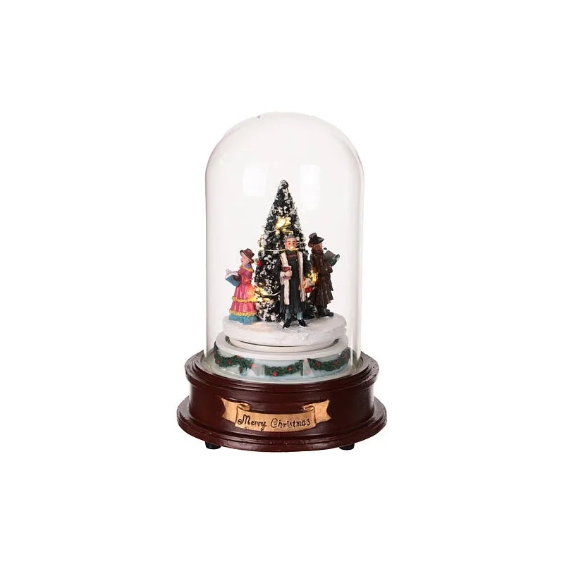 Sapin musical, lumineux et chanteurs sous cloche