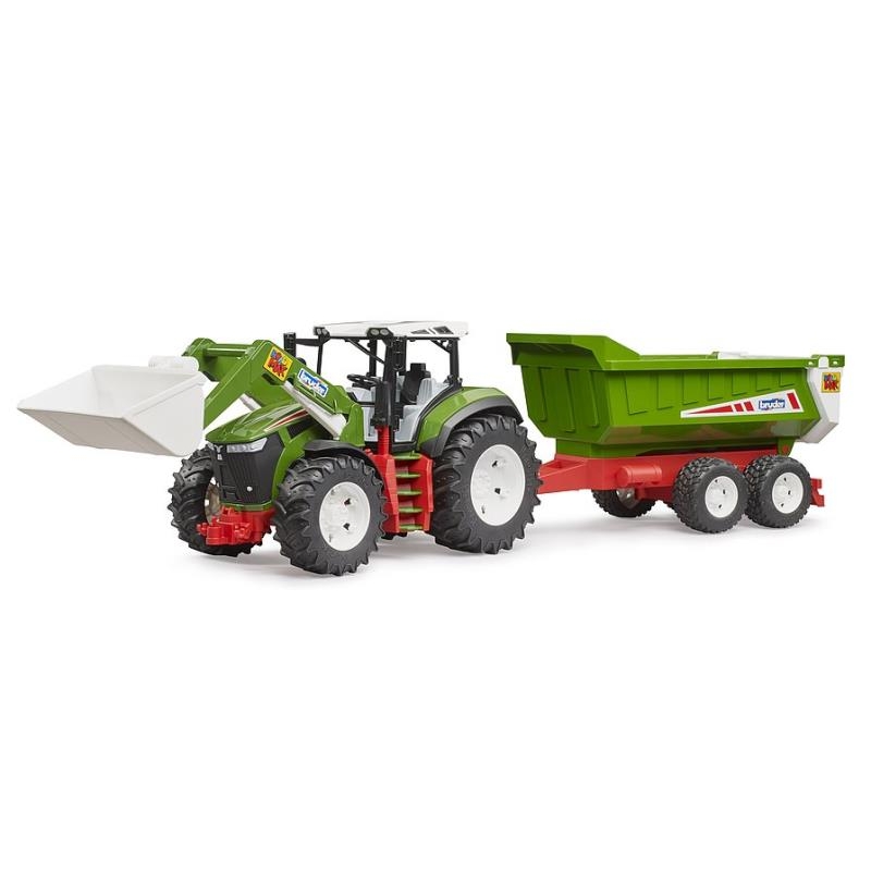 Tracteur avec chargeur avant et remorque basculante