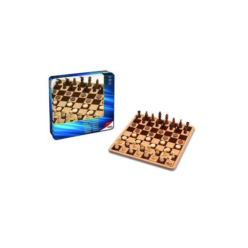 Coffret échecs et dames dans boite métal