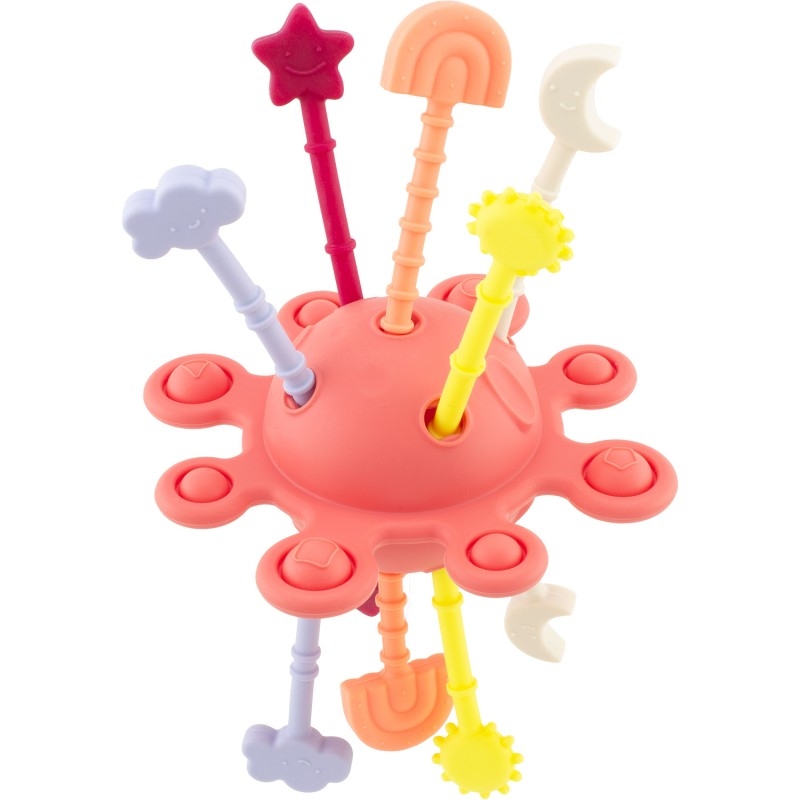 Hochet lune sensorielle rouge brique