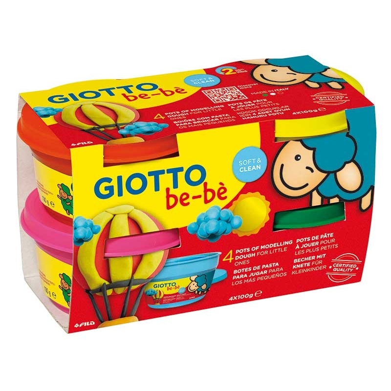 Giotto - Pâte à modeler jaune/vert/orange/rose