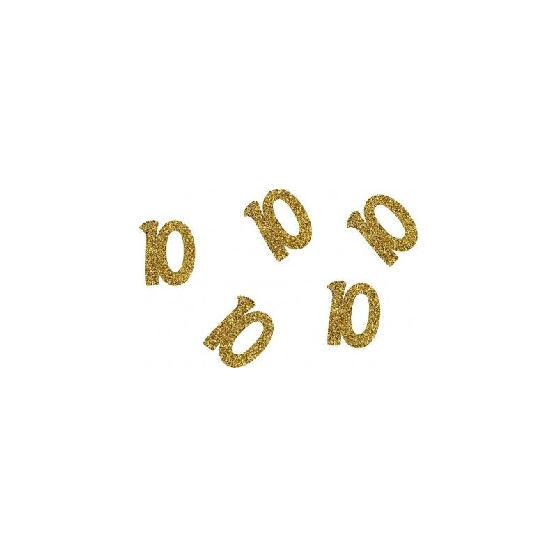 50 confettis à paillettes dorés - Chiffre 10