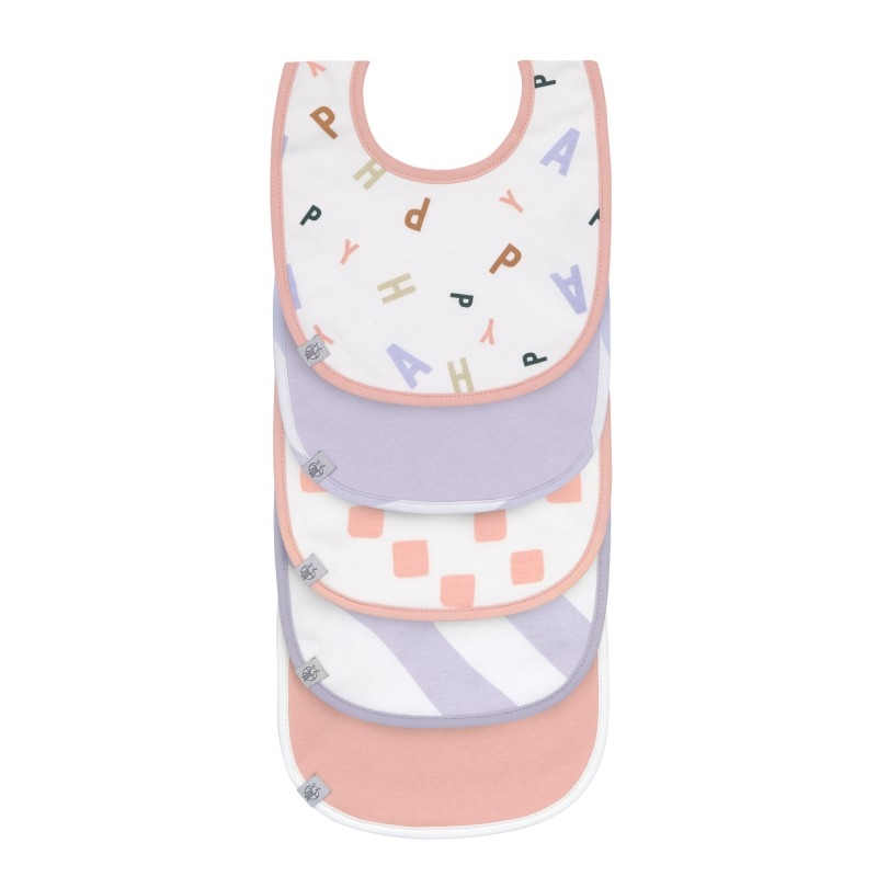 Pack de 5 bavoirs - Happy Fruits pêche/lilas