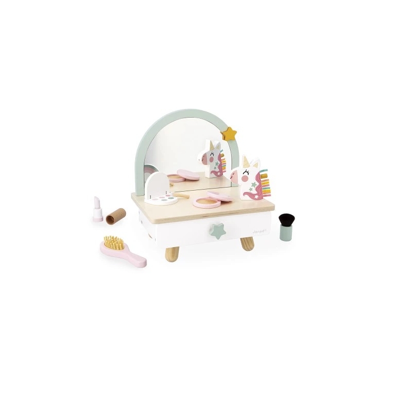 Coiffeuse de table licorne en bois