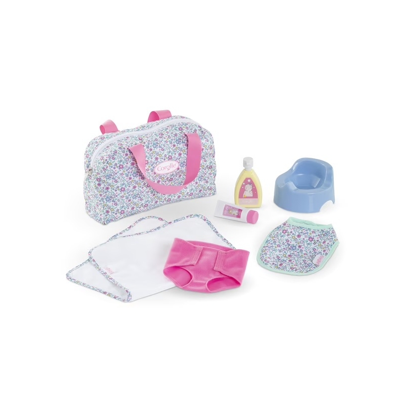 Coffret d'accessoires à langer floral pour poupon