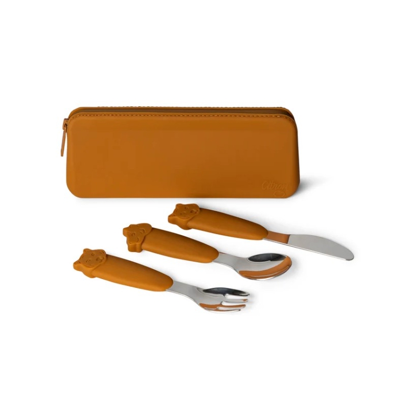 Citron - Ensemble de couverts en silicone avec pochette en silicone Tigre