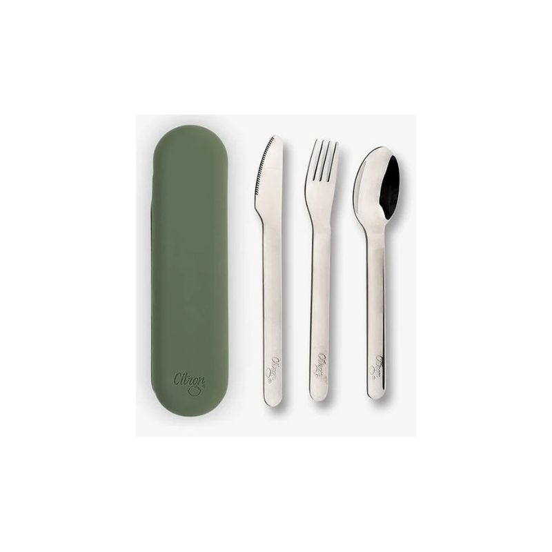 Citron - Set de 3 couverts avec étui en silicone Vert