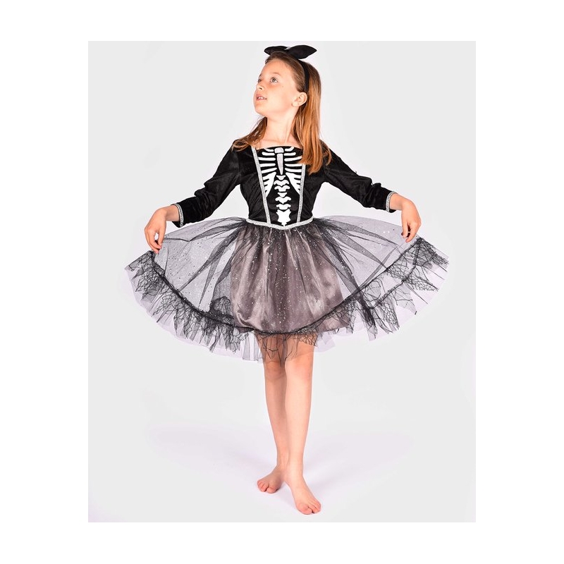 Déguisement - Robe squelette avec serre-tête 4/6 ans