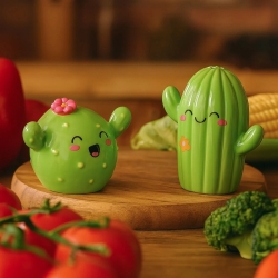 Ensemble salière et poivrière en céramique - Couple Cactus