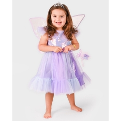 Déguisement - Robe mauve avec ailes et baguette 2/4 ans