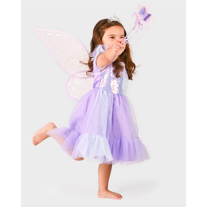 Déguisement - Robe mauve avec ailes et baguette 6/8 ans