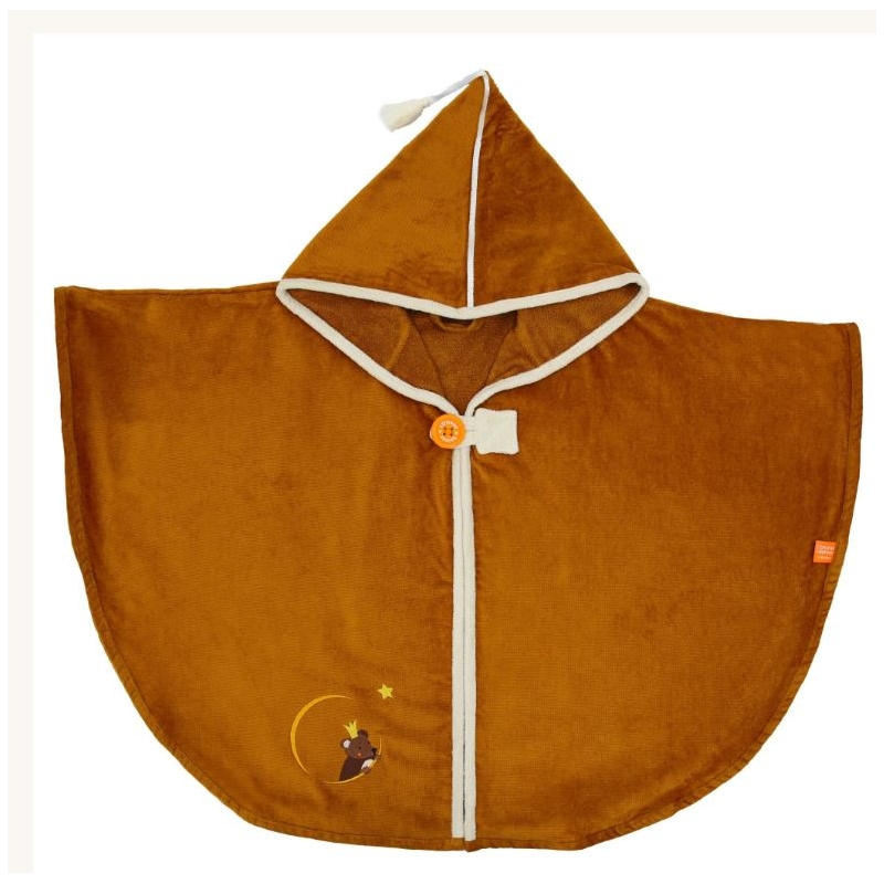 Cape de bain velours - Ours brun noisette