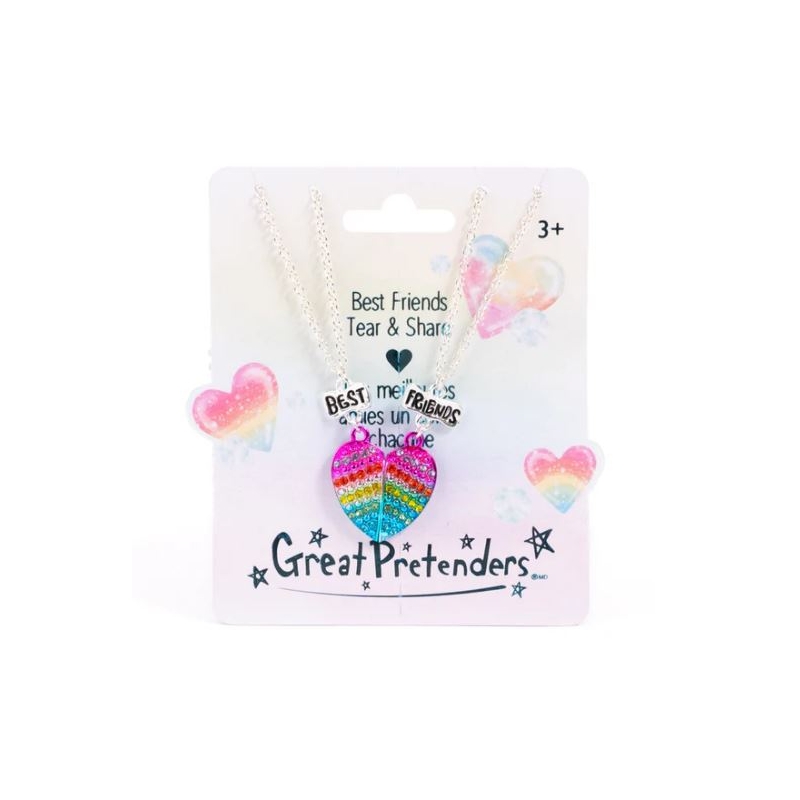 Colliers Best Friends à partager - Coeur à strass arc-en-ciel