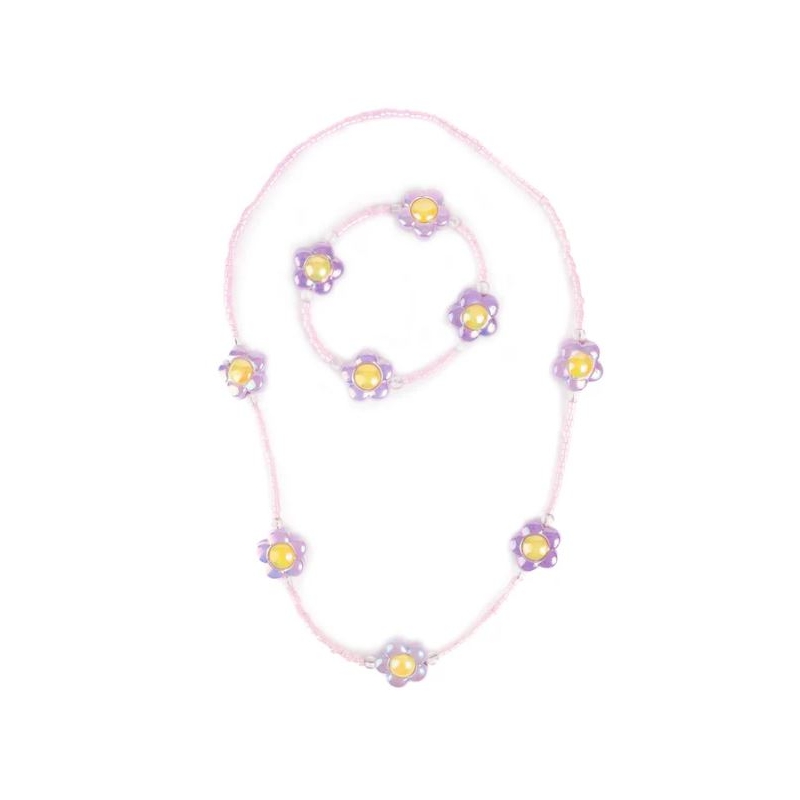 Collier et bracelet - Marguerites violettes