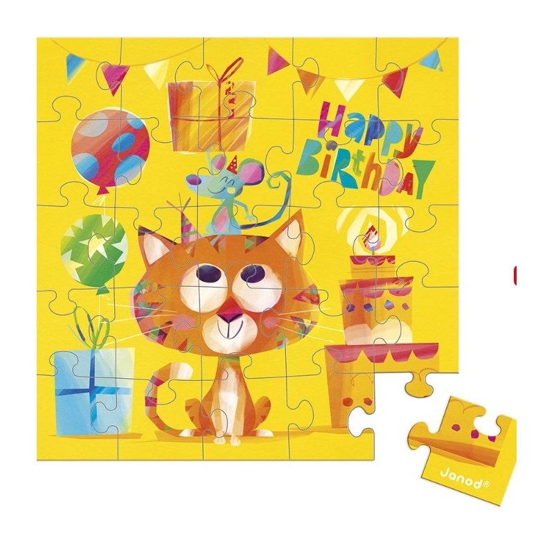 Carte postale puzzle  - Anniversaire chat
