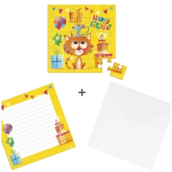 Carte postale puzzle  - Anniversaire chat