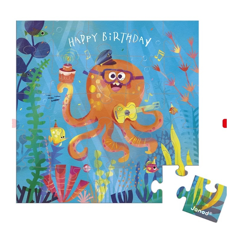 Carte postale puzzle  - Anniversaire poulpe