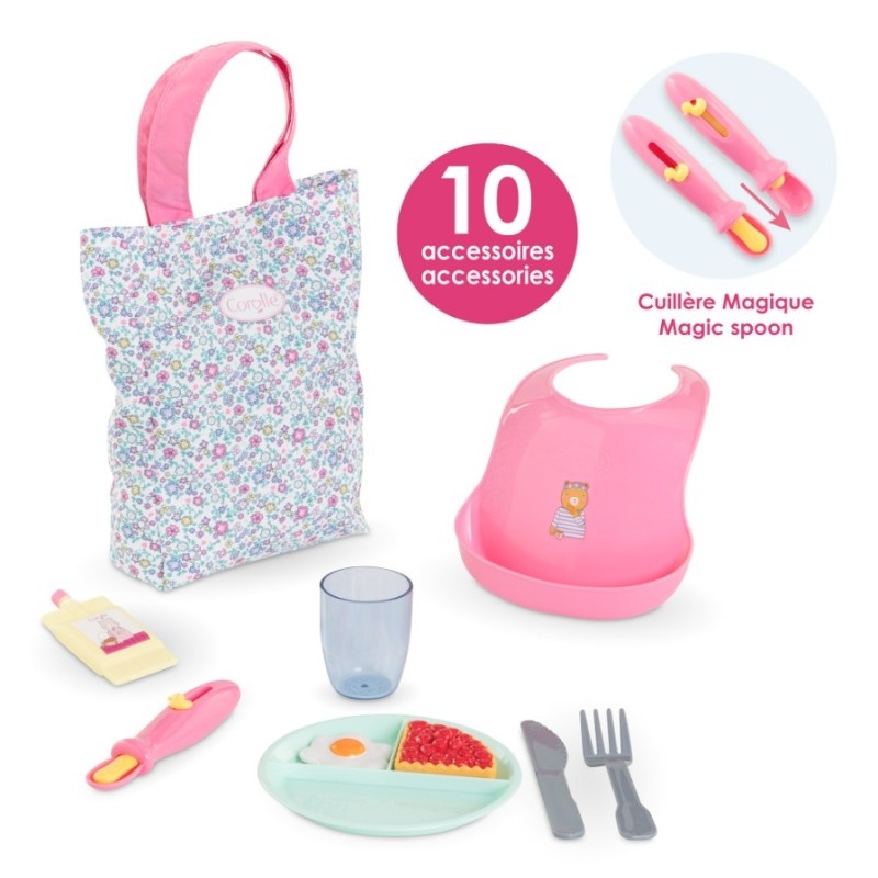 Grand coffret repas pour poupon 36/42cm bleu