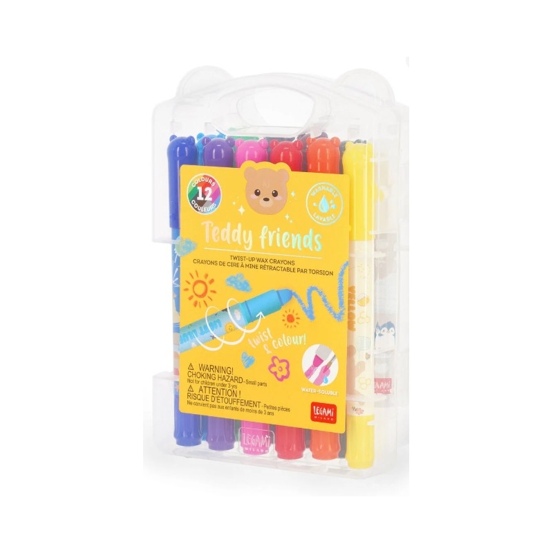 Set de 12 Crayons Gras Rotatifs - Teddy Friends