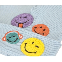 Bonnet coton Smileys bleu 52/56 cm