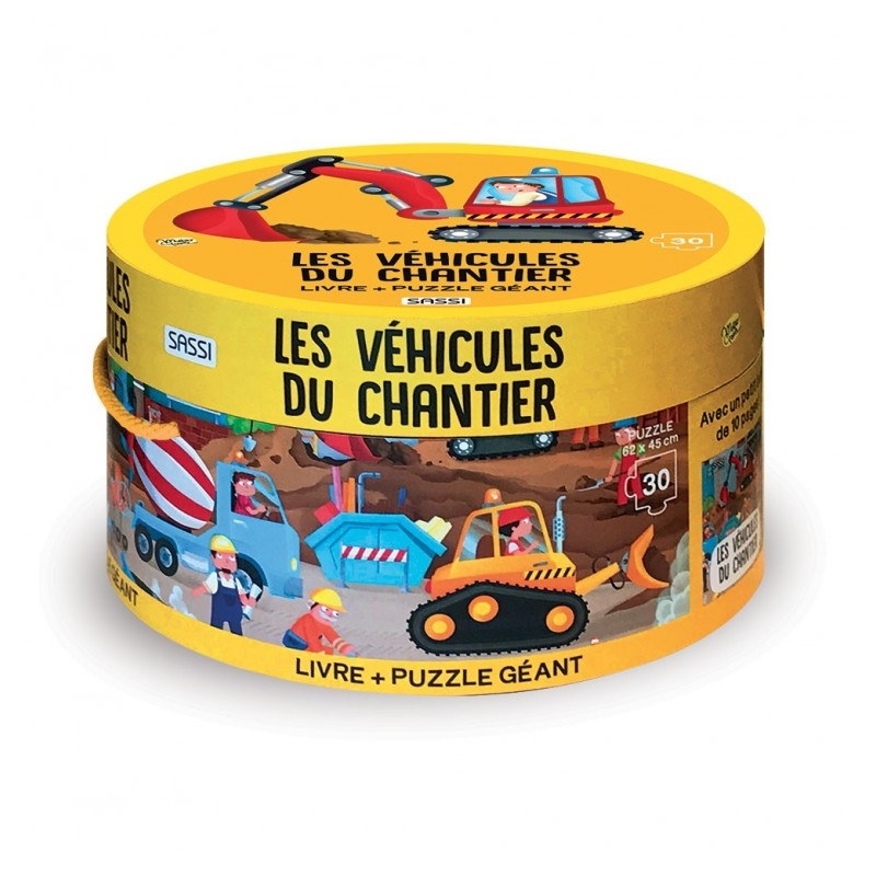Puzzle géant 30 pcs et livre - Les véhicules du chantier