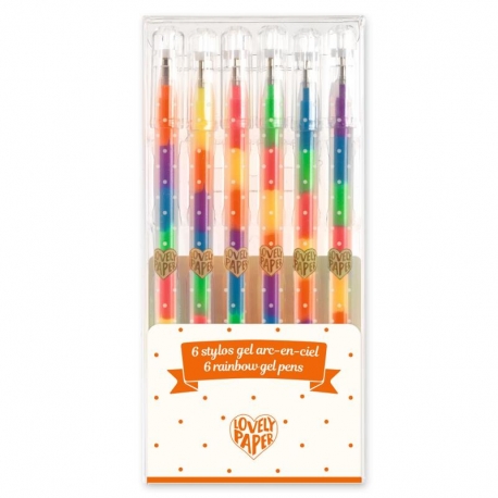 Lovely paper - 6 stylos gel arc-en-ciel