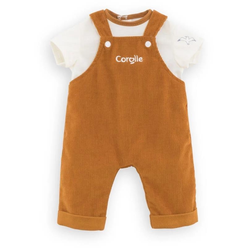 Vêtement salopette velours et t-shirt bébé 36 cm