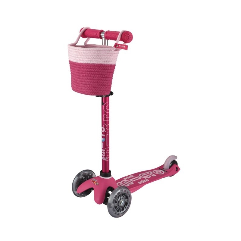 Panier tressé rose pour trottinette Micro