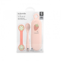 Set de voyage On the go - étui, cuillère et bib-clip Fraise