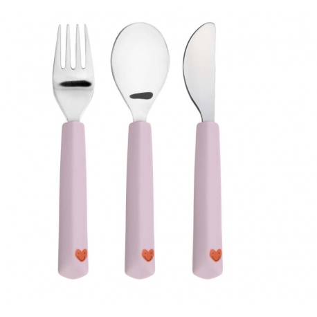 Pack de 3 couverts inox - Happy Coeur lavender