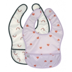 Pack de 2 bavoirs plastifiés avec poche - Happy Coeur lavender