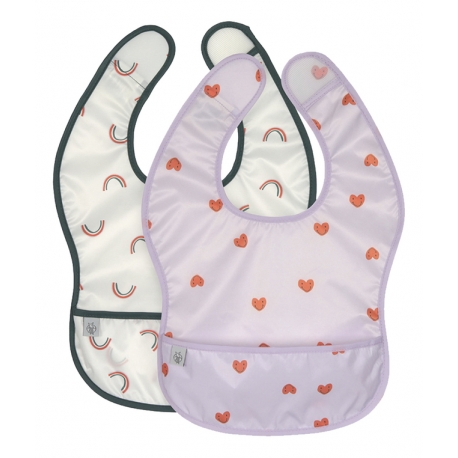 Pack de 2 bavoirs plastifiés avec poche - Happy Coeur lavender