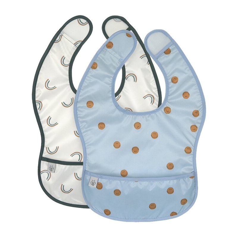 Pack de 2 bavoirs plastifiés avec poche - Happy Smile bleu ciel