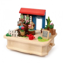 Boîte à musique en bois -  Jardin et renard
