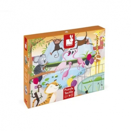 Puzzle tactile géant 20 pièces - Une journée au zoo