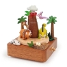Boîte à musique en bois - Volcan et dinosaures