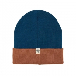 Little gang - Bonnet Run en laine bleu et brun 1-3 ans