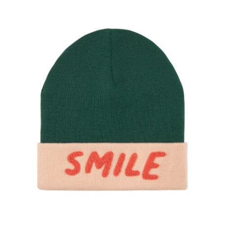 Little gang - Bonnet Smile vert et rose en laine 3-6 ans